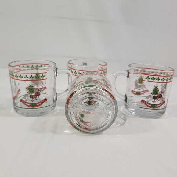 Anchor Hocking Christmas Memories Holly Rocking Horse Drink Glasses - Set of 4 - Picture 7 of 16
